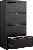 4 Drawer Lateral File Cabinet, Metal Wide Filing Cabinet With Independent Locks, Home Office Furniture For Hanging Files Letter Legal F4 A4 Size, Assembly Required, Black