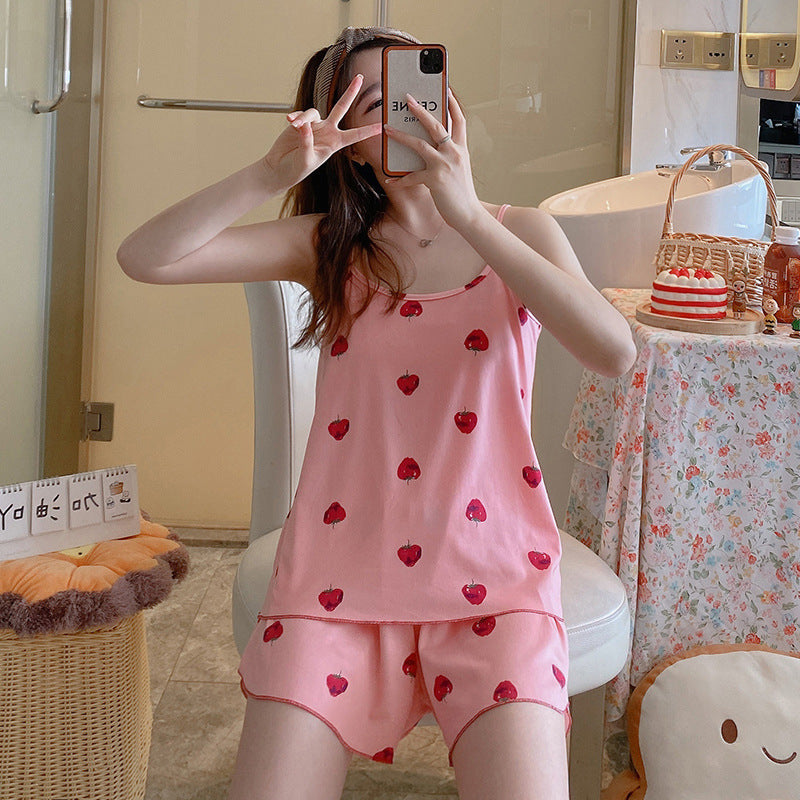 Women's Fashion Simple Camisole Homewear Pajamas Two-piece Set - Enfance-Heureuse
