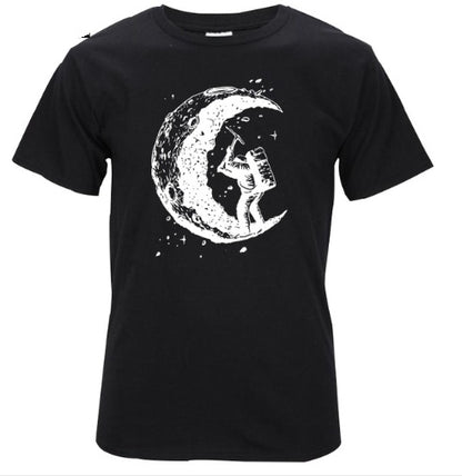Digging The Moon Print Casual Mens O-neck T Shirts Fashion Men's Tops Men T-shirt Short Sleeve Men Tshirt - Enfance-Heureuse