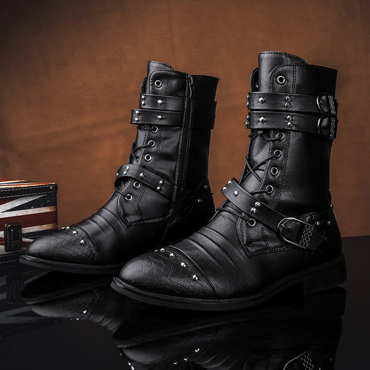 Middle Tube Leather Boots Ceremonial Motorcycle Men's Martin Performance - Enfance-Heureuse