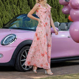 Floral Lace Waist Trimming Lace Up Backless Dress - Enfance-Heureuse