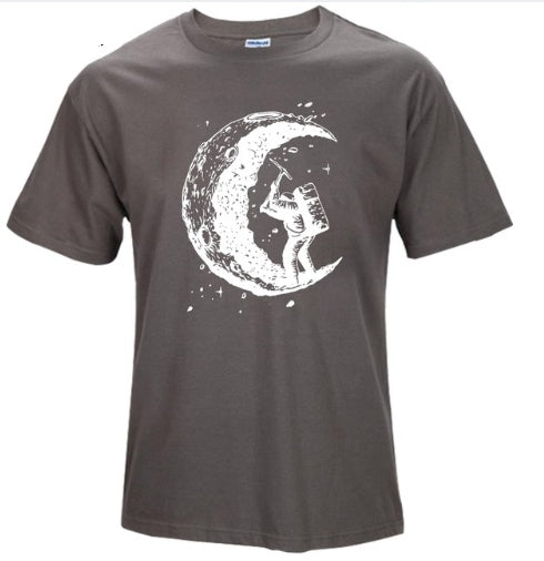 Digging The Moon Print Casual Mens O-neck T Shirts Fashion Men's Tops Men T-shirt Short Sleeve Men Tshirt - Enfance-Heureuse