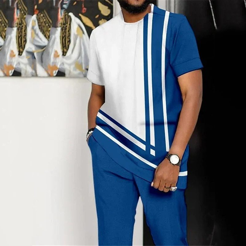 Men's Printed Color Block Pattern Sports Leisure Lining Suit - Enfance-Heureuse