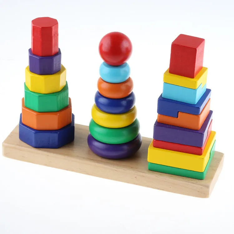 Three pillar intelligence tower wooden educational toy - Enfance-Heureuse