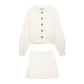 Flower Button Decoration Knitted Coat Short Mini Skirt Suit - Enfance-Heureuse