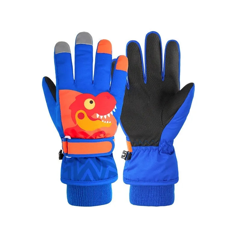 Children's Ski Windproof Warm Velvet Padded Thickened Little Dinosaur Gloves - Enfance-Heureuse