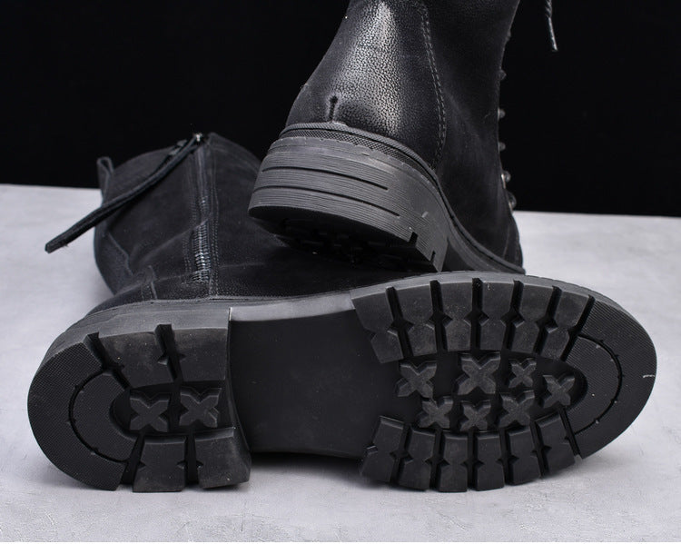 Martin Boots Round Toe Middle Tube Leather Boots Men's Cowboy Boot - Enfance-Heureuse