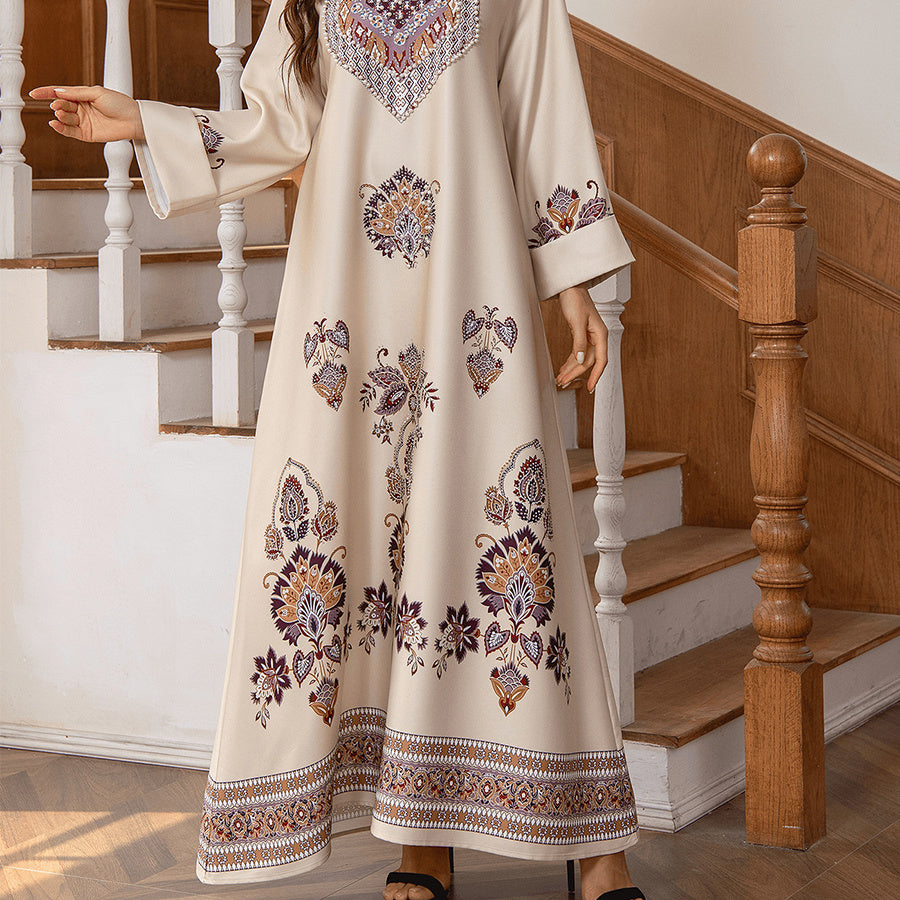 Female Actress's Modest Two-piece Embroidered Sequin Bubble Sleeve Casual Dress - Enfance-Heureuse