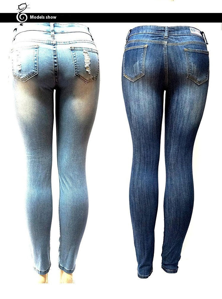 European And American Style Women Ripped Slimming Jeans - Enfance-Heureuse