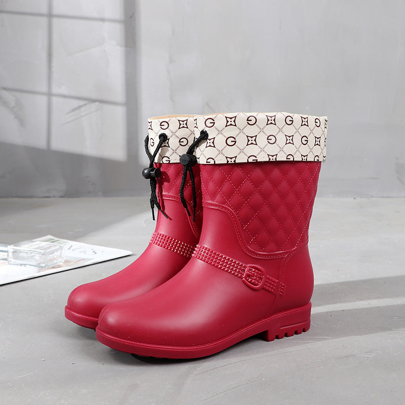 Rain Boots Women's Fashion Style Outer Wear Mid-tube Water Shoes - Enfance-Heureuse