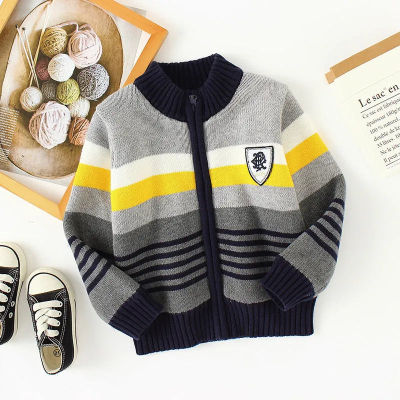 Fleece Sweater Cotton Jacket Children's Cardigan Knitwear Boys Pure Cotton - Enfance-Heureuse