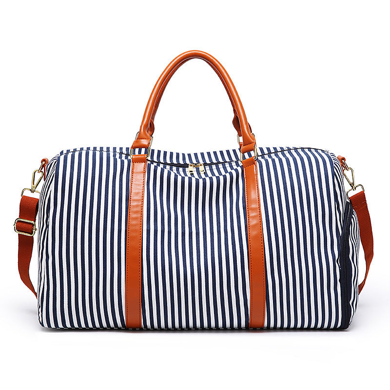 New Fashion Stripe Contrast Color and Leather Canvas Big Bag - Enfance-Heureuse