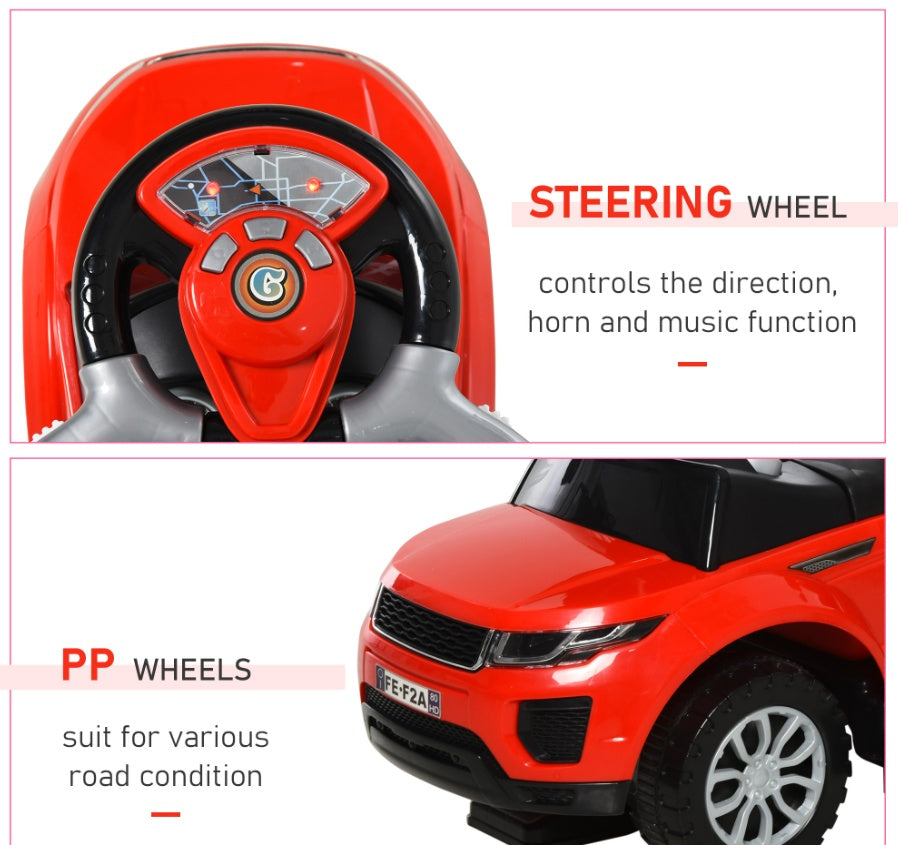 Kids 3 In 1 Push Car Ride-On Stroller Sliding Walking Toy With Horn Music Light Secure Bar For Boys Girls 1-3 Years Old Red - Enfance-Heureuse
