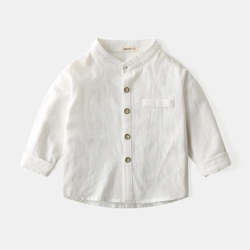Boys stand collar solid color shirt - Enfance-Heureuse
