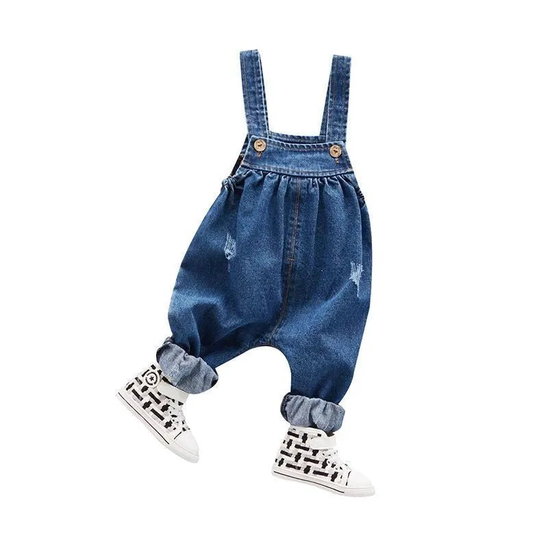 Boys and girls baby denim suspenders trousers - Enfance-Heureuse