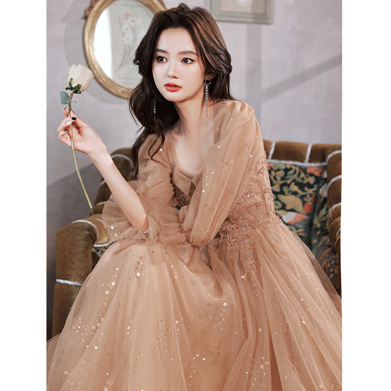 Evening Dress Host Banquet Maid Of Honor Long Sleeves - Enfance-Heureuse