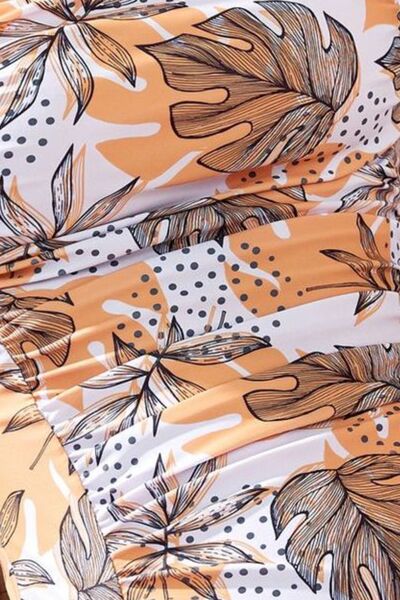 Square Neck Printed One-Piece Swimwear and Cover Up Swim Set - Enfance-Heureuse