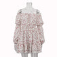 Sexy Off-neck Puff Sleeve Pleated Tube Top Printed Waist-controlled Dress - Enfance-Heureuse