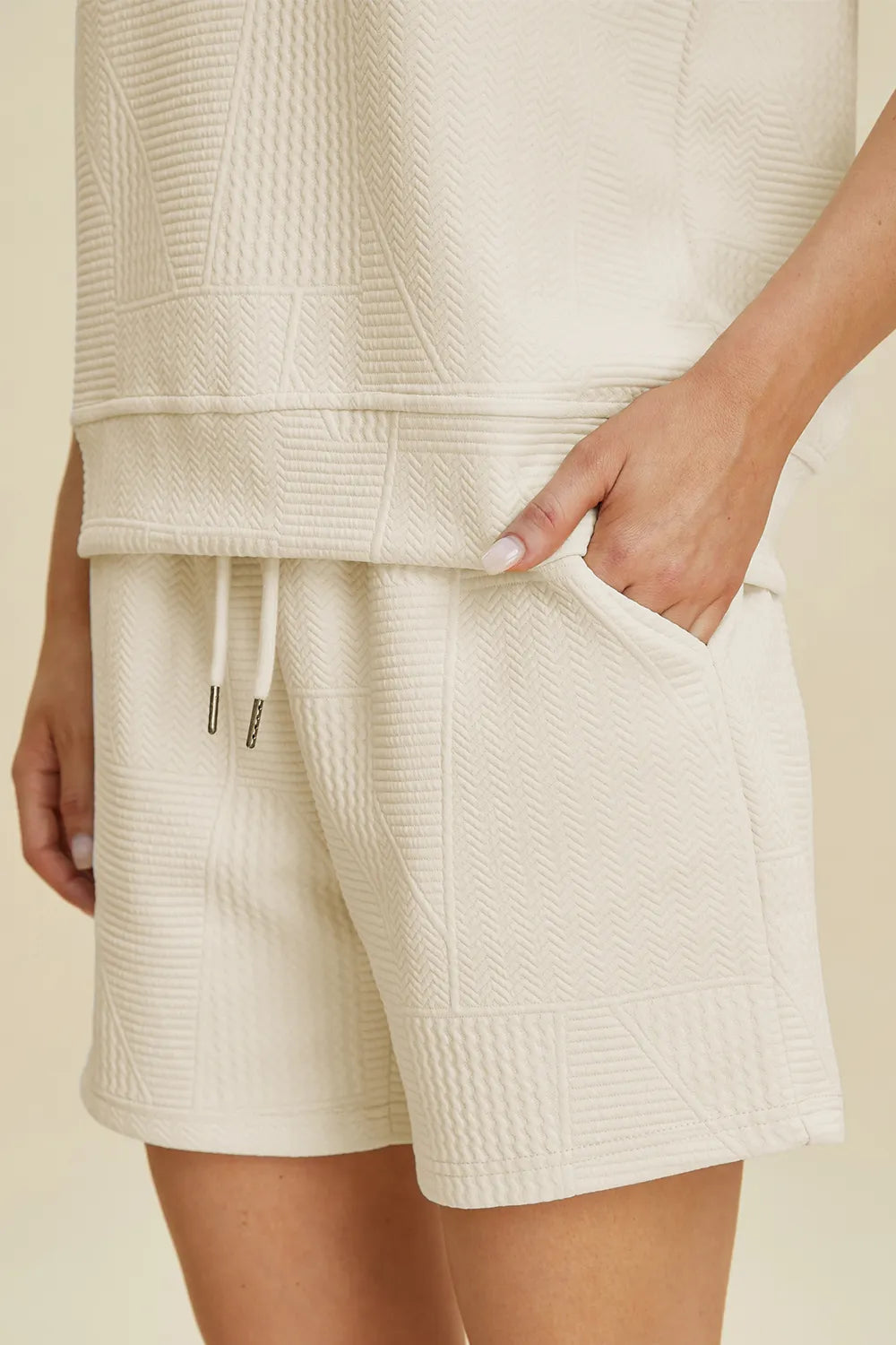 Double Take Full Size Texture Round Neck Ruffle Sleeve Top and Shorts Set - Enfance-Heureuse