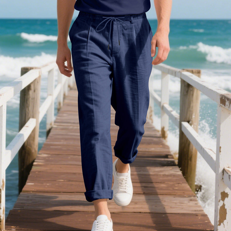 American Linen Men's Casual Pants Summer Loose Straight - Enfance-Heureuse