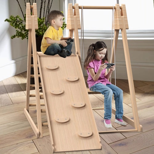 4-in-1 Juniper Indoor Play Gym - Jungle Gym Playset With Baby Swing, Slide, Ladder, And Climbing Wall - Foldable Wooden Playset - Indoor Jungle Gym For Kids - Enfance-Heureuse