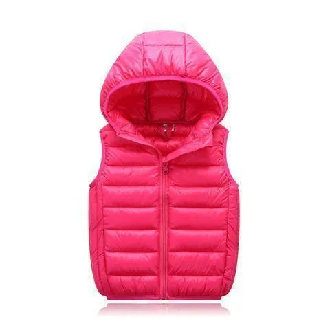 Children's Down Cotton Hooded Thermal Vest Solid Color - Enfance-Heureuse