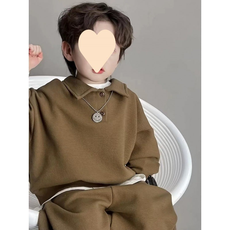 Boys' Simple Waffle Top Pants Suit - Enfance-Heureuse