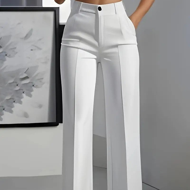 Women's White Minimalist Pants Made Of Polyester - Enfance-Heureuse
