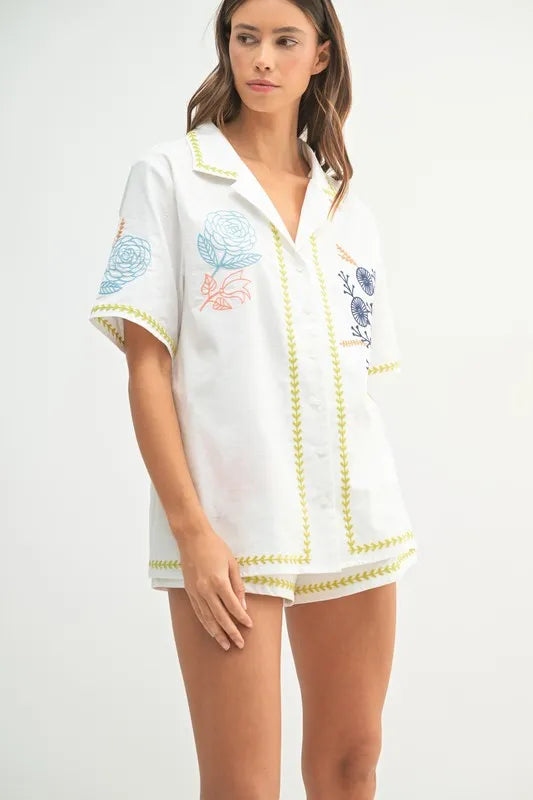 MABLE Embroidered Button Down Shirt and Shorts Set - Enfance-Heureuse