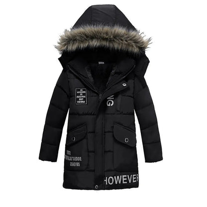 Boys Large Fur Collar Padded Warm Cotton Jacket - Enfance-Heureuse
