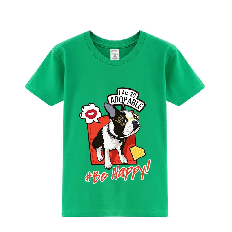 Summer Cute French Bulldog Print Half-sleeve Bottoming Shirt - Enfance-Heureuse