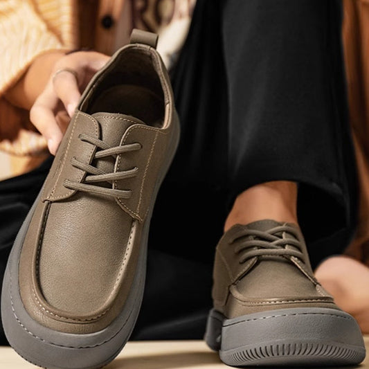 Chaussures décontractées en cuir marron rétro britannique à gros orteils