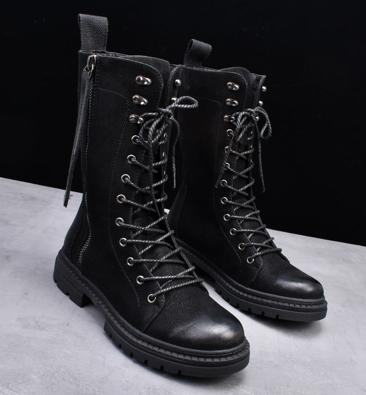 Martin Boots Round Toe Middle Tube Leather Boots Men's Cowboy Boot - Enfance-Heureuse