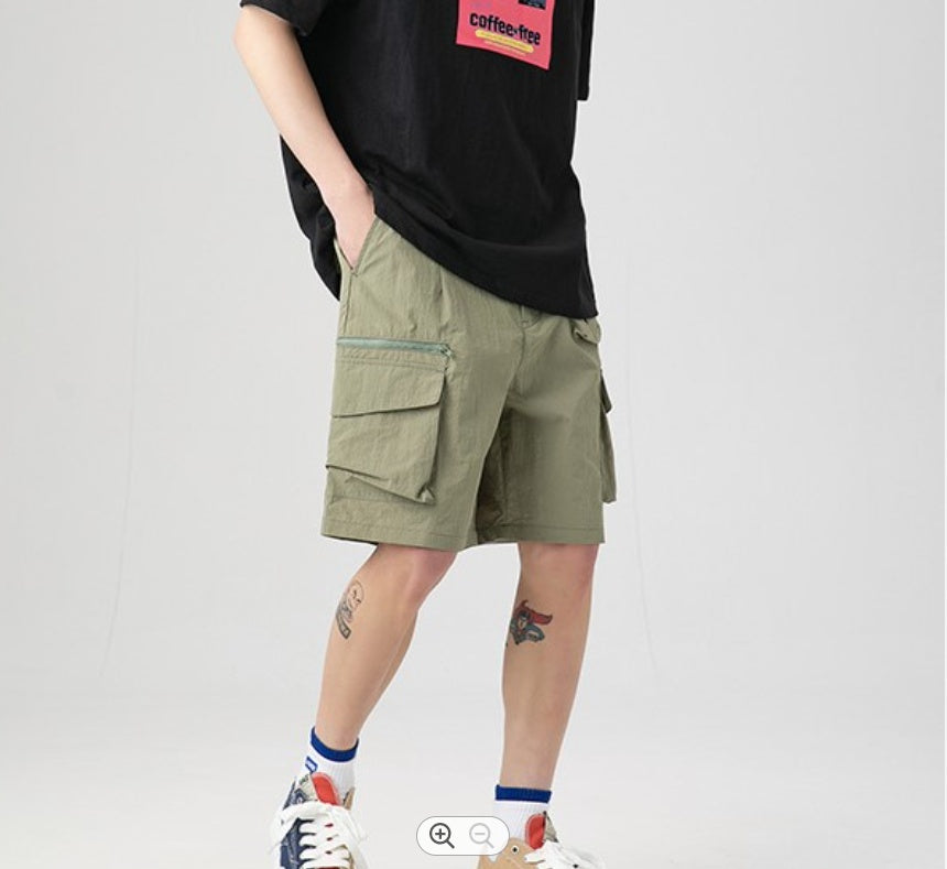 Multi-pocket Straight Casual Loose Zipper Cargo Shorts Men's Five-point Pants - Enfance-Heureuse