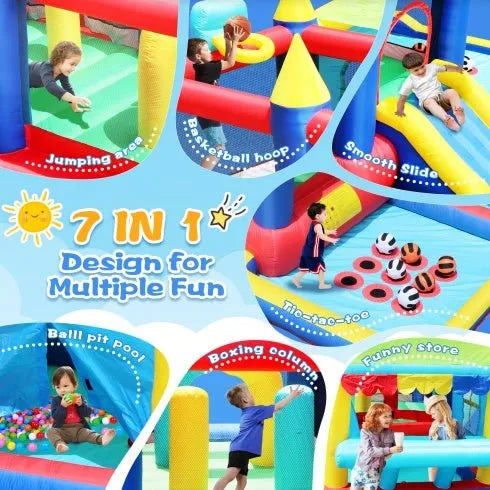 7 In 1 Inflatable Bounce House, Bouncy House With Ball Pit For Kids Indoor Outdoor Party Family Fun, Obstacles, Toddler Bouncy Castle With Ball Pit For Birthday Party Gifts - Enfance-Heureuse