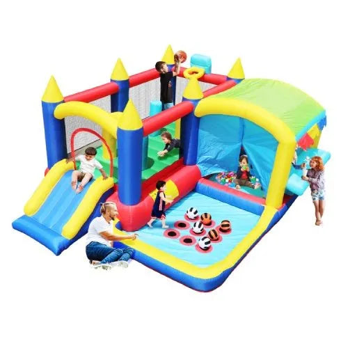 7 In 1 Inflatable Bounce House, Bouncy House With Ball Pit For Kids Indoor Outdoor Party Family Fun, Obstacles, Toddler Bouncy Castle With Ball Pit For Birthday Party Gifts - Enfance-Heureuse