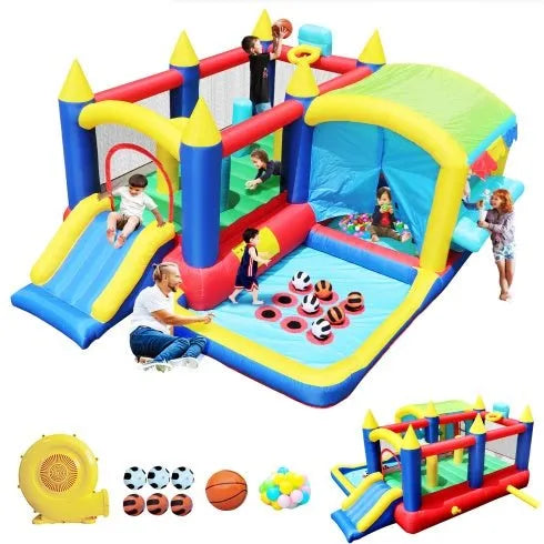 Maison gonflable 7 en 1, maison gonflable avec piscine à balles pour enfants, fête intérieure et extérieure, divertissement en famille, obstacles, château gonflable pour tout-petits avec piscine à balles pour cadeaux de fête d'anniversaire