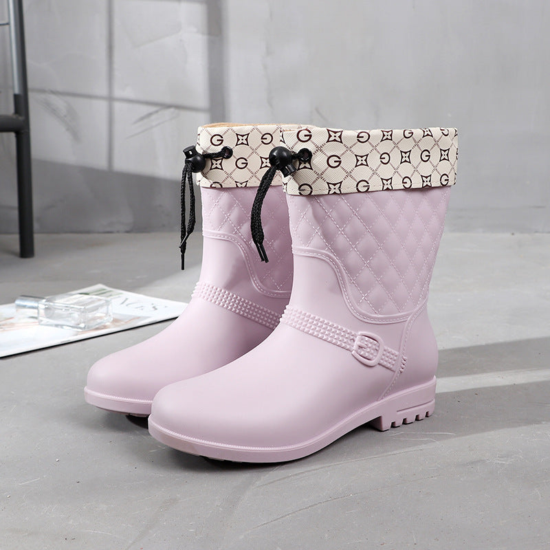 Rain Boots Women's Fashion Style Outer Wear Mid-tube Water Shoes - Enfance-Heureuse