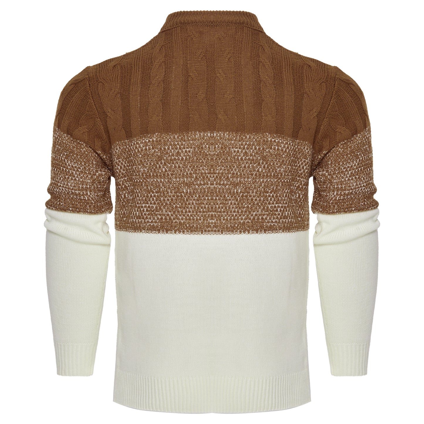 Men's Casual Color Block Long Sleeve Cable Knit Pullover Sweater - Enfance-Heureuse