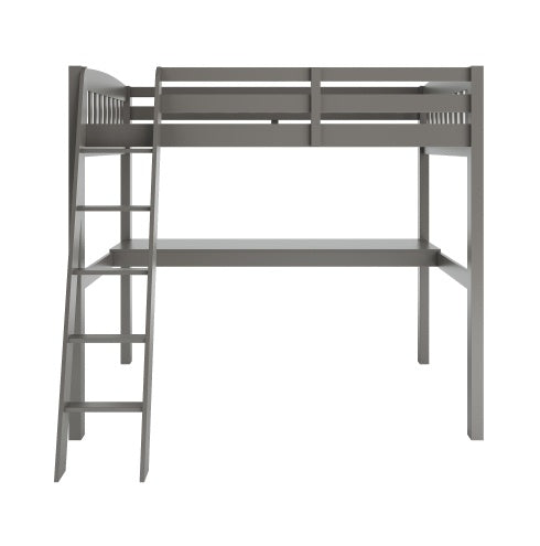 Everest Grey High Loft Bed With Desk And Storage, Heavy Duty Solid Wood Full Size Loft Bed Frame With Stairs For Kids And Toddlers, No Box Spring Needed - Enfance-Heureuse