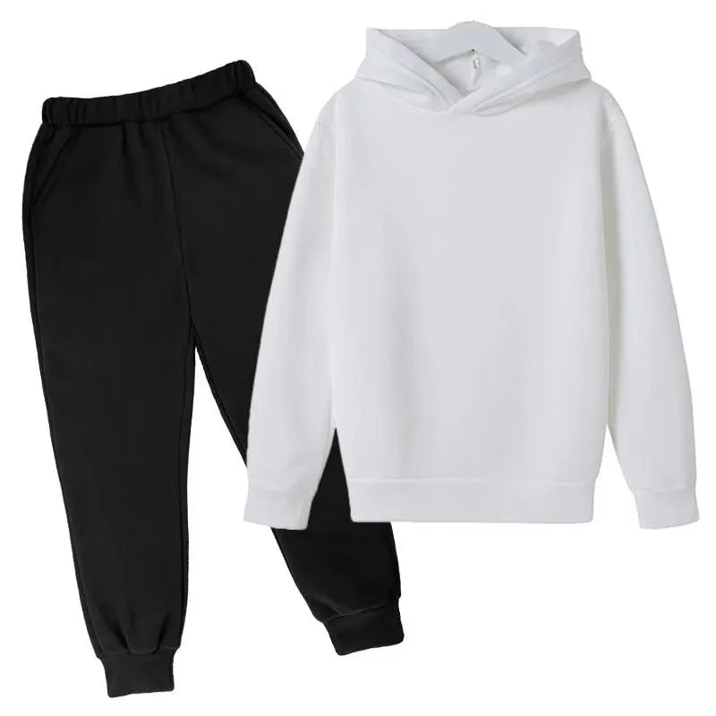 Solid Color Set With Fleece Loose Fitting Hoodie And Pants, Two-piece Set - Enfance-Heureuse