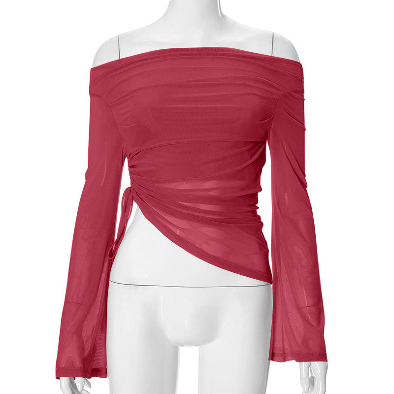 Women's Autumn Solid Color Long-sleeved Off-shoulder Top - Enfance-Heureuse