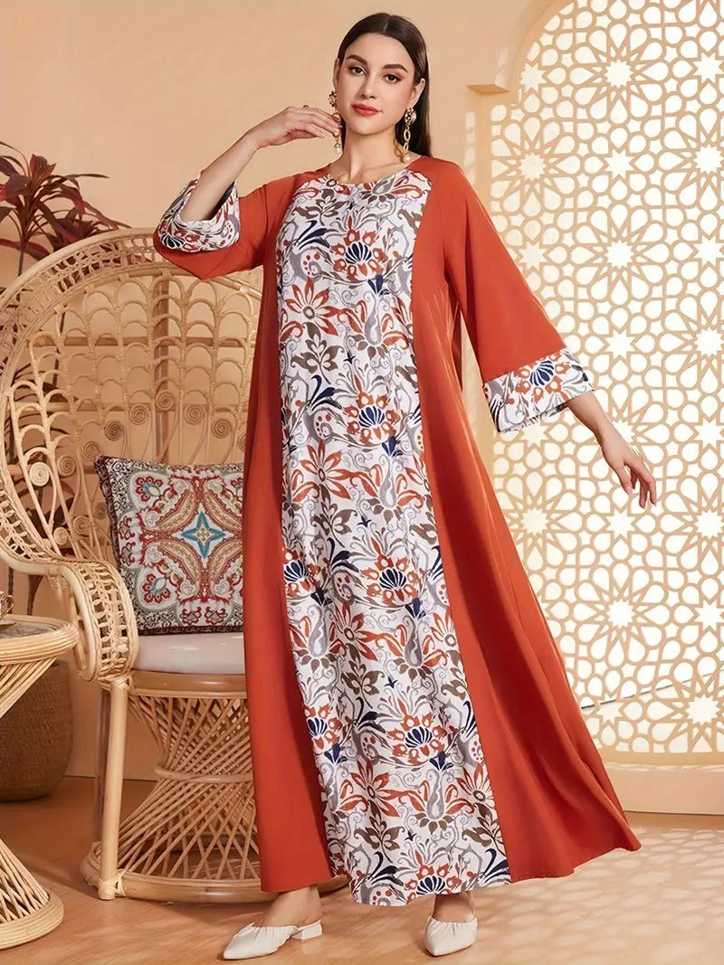 Robe Abaya élégante à manches longues et imprimé floral