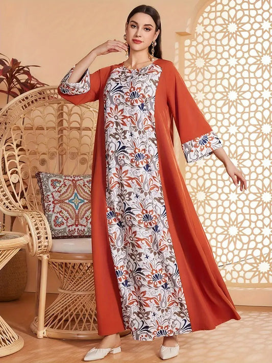 Robe Abaya élégante à manches longues et imprimé floral