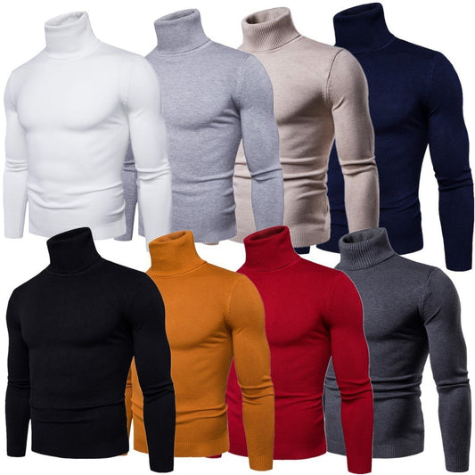 Winter Warm Basic Thermal Turtleneck Sweater Mens Solid Color Slim Fit Clothes Pullover Top - Enfance-Heureuse