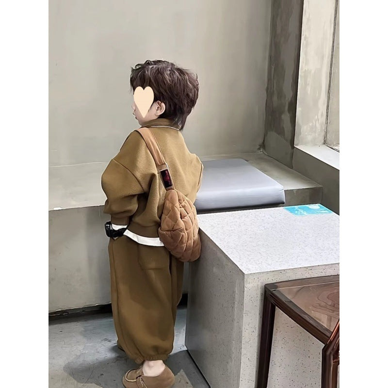 Boys' Simple Waffle Top Pants Suit - Enfance-Heureuse