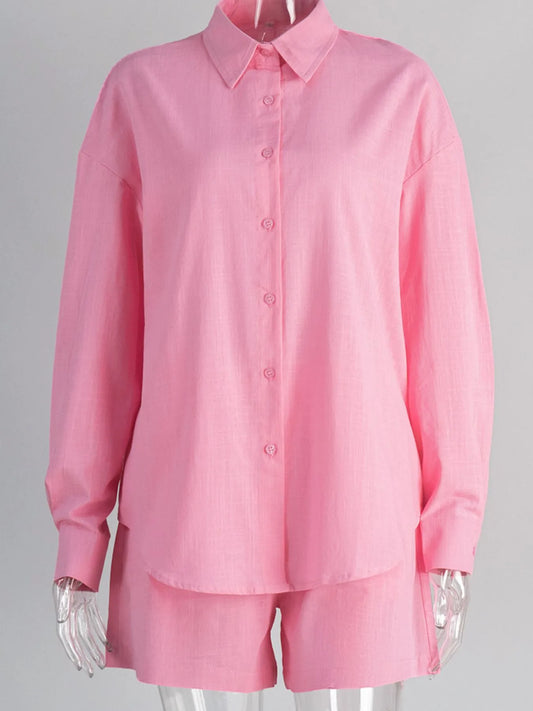 Button Up Long Sleeve Shirt and Shorts Set - Enfance-Heureuse