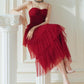 Suspender Spread Chest Temperament Dark Red Flowing Small Dress Long Skirt - Enfance-Heureuse