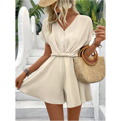 Women's Batwing Sleeve Kinked One-piece Shorts - Enfance-Heureuse