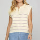 She + Sky Ribbed Hem Striped Half Zip Sweater Vest